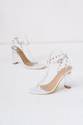 Laydeez Transparent Studded Open Toe Glass Heels